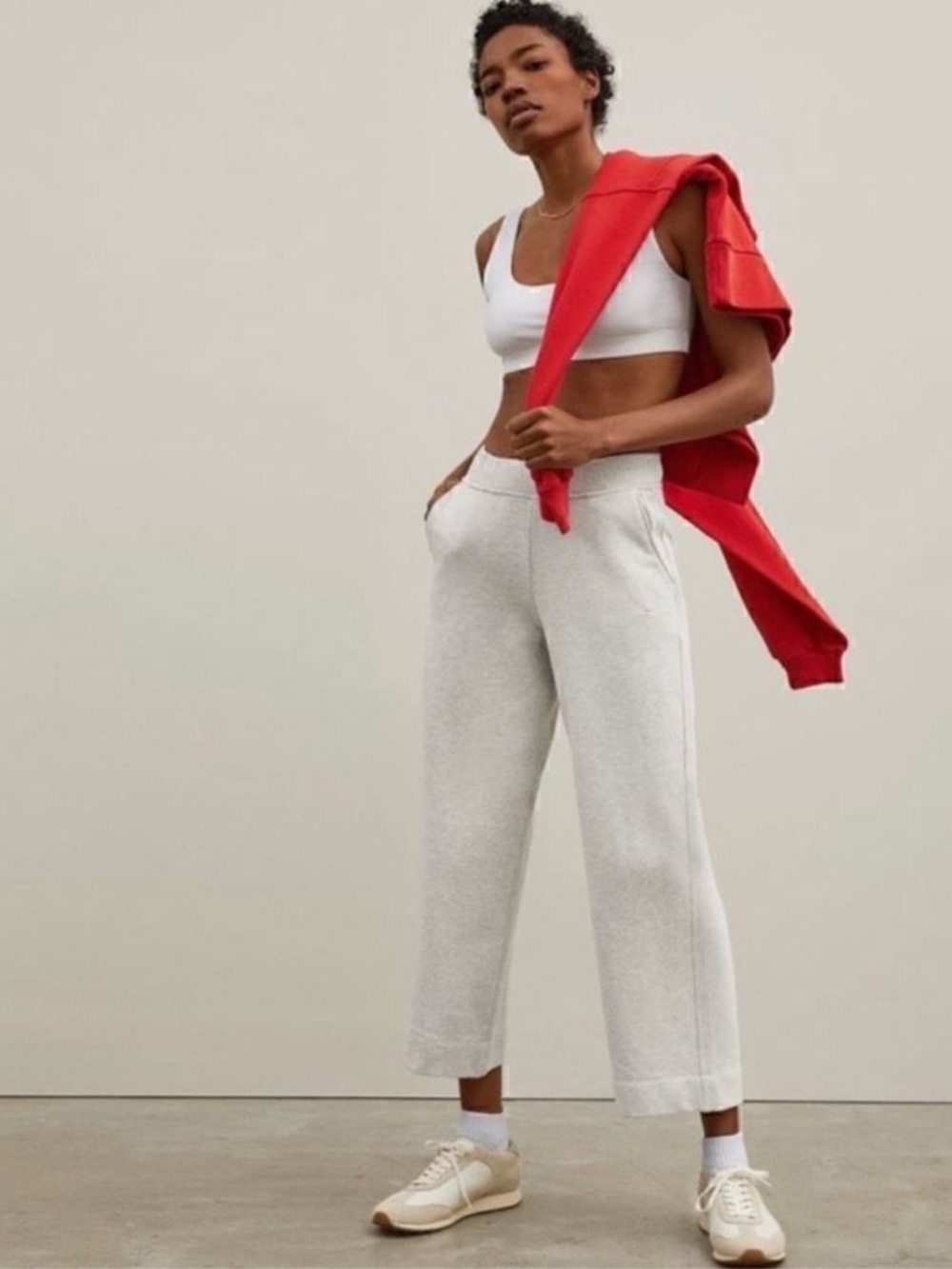 Everlane The Track Wide Leg Pant Light Gray Sweatpants Joggers women's XL